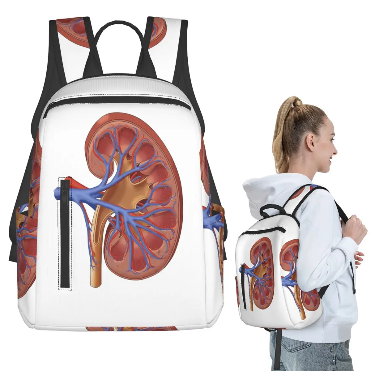 腎臓解剖学の医療イラストバックパック学生ブックバッグ子供スクールバッグコンピュータショルダーバッグ男の子女の子