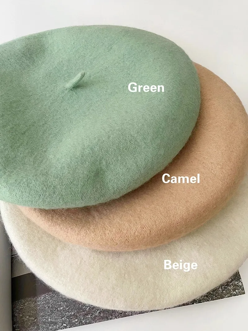100% Woll-Baskenmütze für Damen, weich, warm, im französischen Stil, Künstlermütze, einfarbig, für Herbst und Winter, lässige Malermütze, modische Kopfbedeckung – Detail 6
