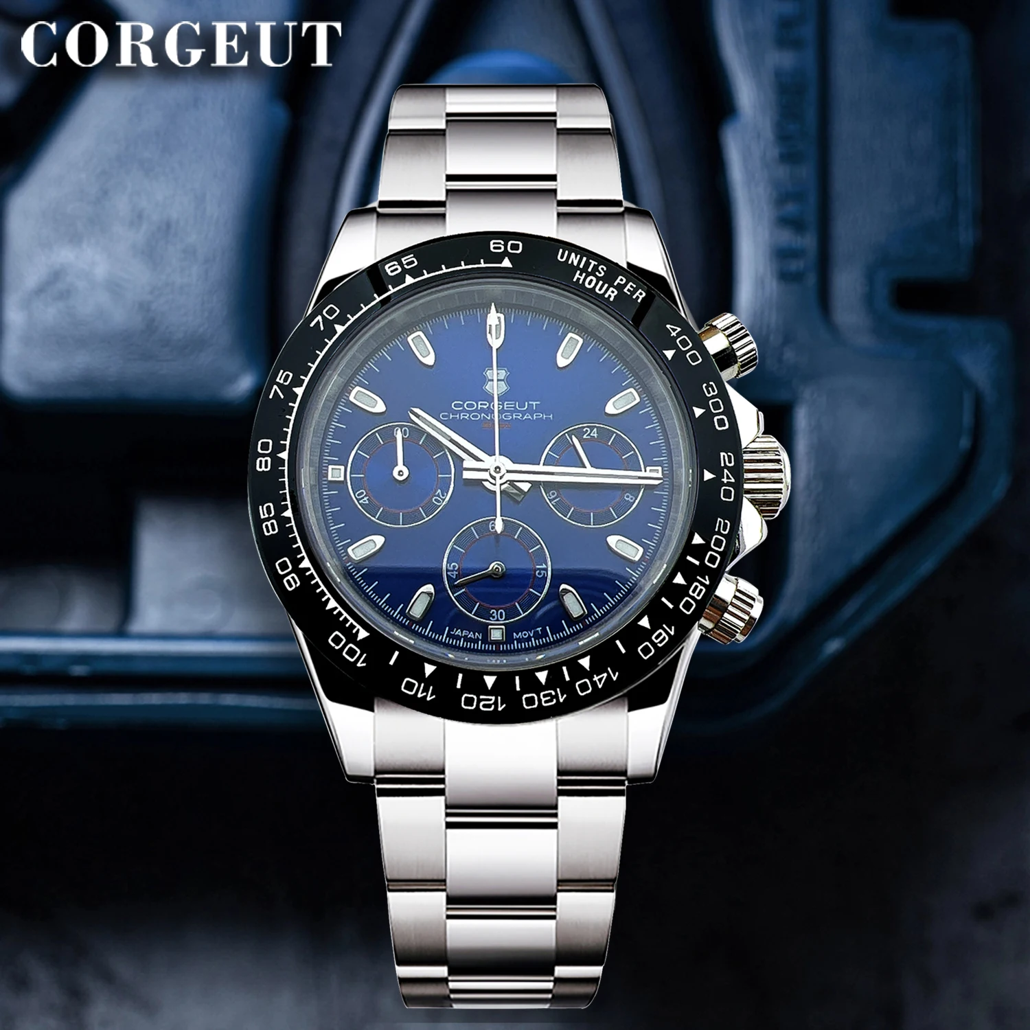 شعار مخصص فاخر للرجال 39 مللي متر ساعة كوارتز كرونوغراف الياقوت المألوف العصرية أنيق الرياضة شريط مطاطي ساعة اليد #6