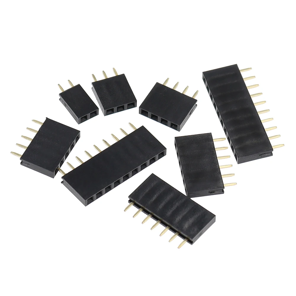 10PCS Single Row Pin Female Header Socket Pitch 2.54mm 1*2p 3p 4p 5p 6p 7p 8p 9p 10p 12p 14p 16p 18p 20p 22p 40p Pin Connector