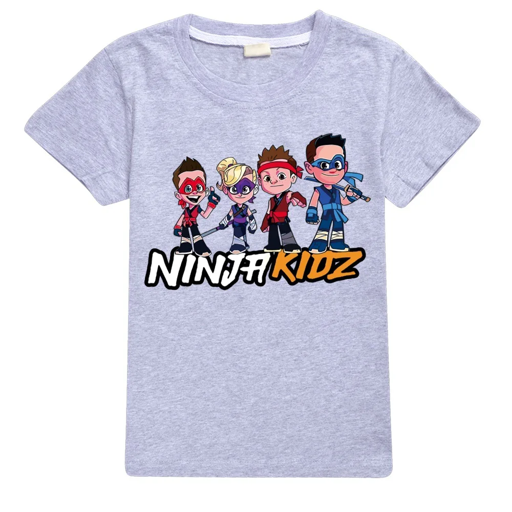 T-shirt de manga curta para bebé menino e menina, roupas novas de verão, jogo bonito dos desenhos animados, ninja kidz, algodão no máximo
