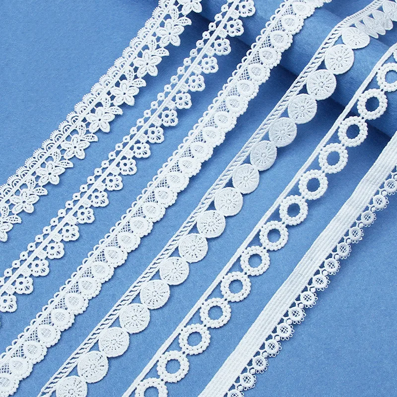 5Yards White Cotton Embroidered Lace Trim Ribbons Fabric DIY Sewing Handmade Craft Materials Wedding Dress Accessories