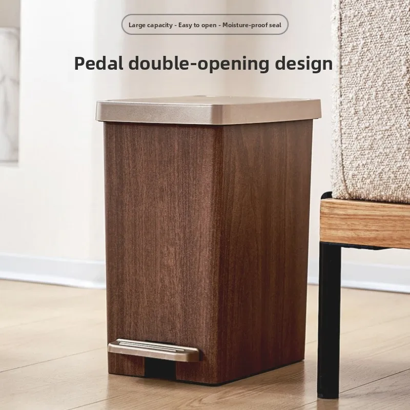

Large Capaci Foot Pedal Tra Can Wood ain Color Home High Sensation Kitchen Batoom Toilet Waste Bin Square ape PP Ma...