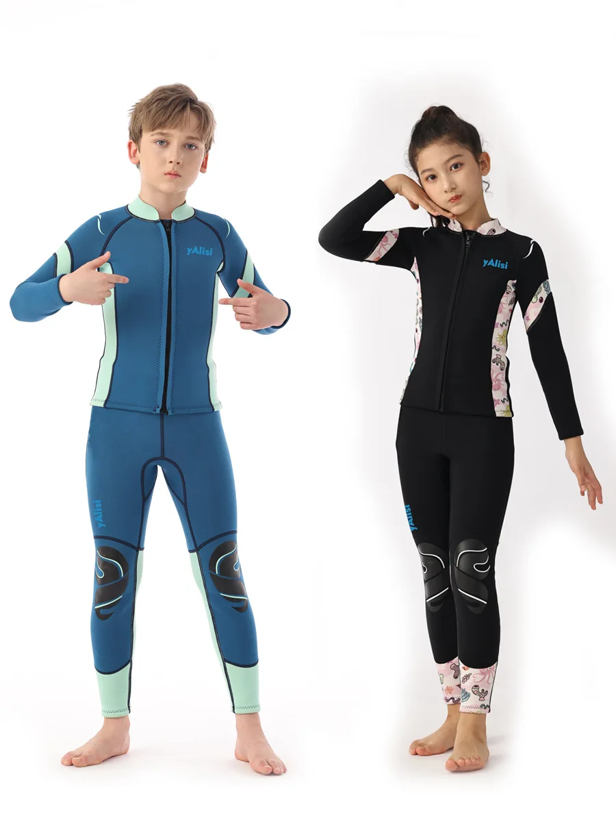 Kids Two-piece Wetsuits 3mm Neoprene Thermal Swimsuit for Boy Girl Youth Children Junior Long Sleeve Diving Suits Jacket+Pants