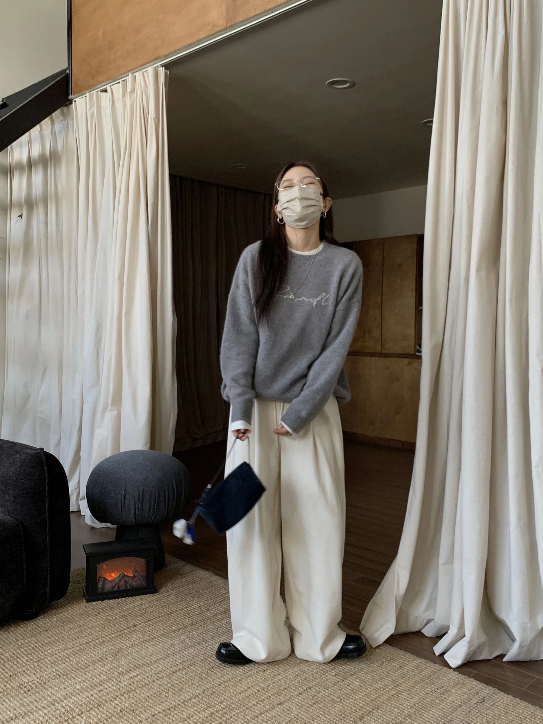 

NIZONDAYS Casual Wool Straight Leg Pants Women's Two-tone Acetate l Waist Comfortable Fit Winter Faion Ladies Trousers