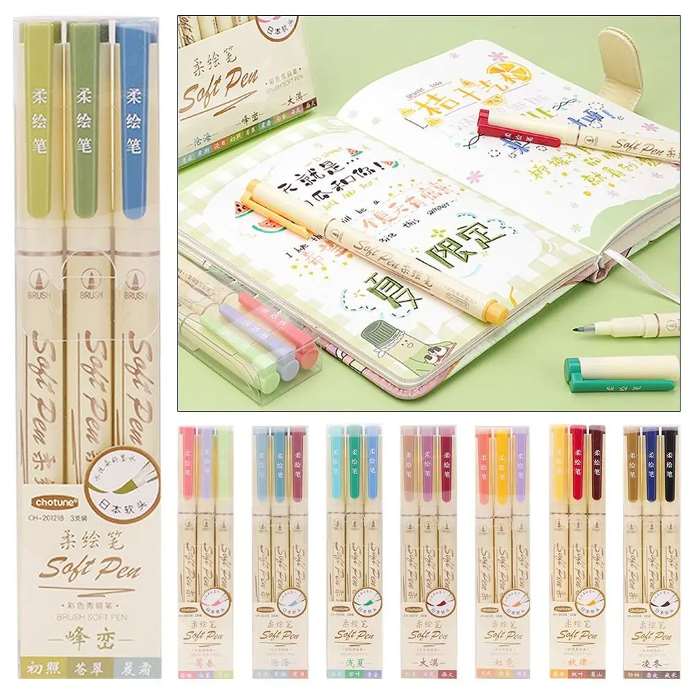 DIY Scrapbooking Crafts Calligraphy Brush Pen Set Soft Tip Retro Color Drawing Markers Dual Side Water-based dye Felt-tip pen