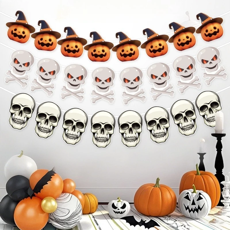 

Halloween-themed Flag Suit, Latte Flower Banner, Party Decoration, Decoration, Mexican Day of The Dead Halloween Decoration 2025