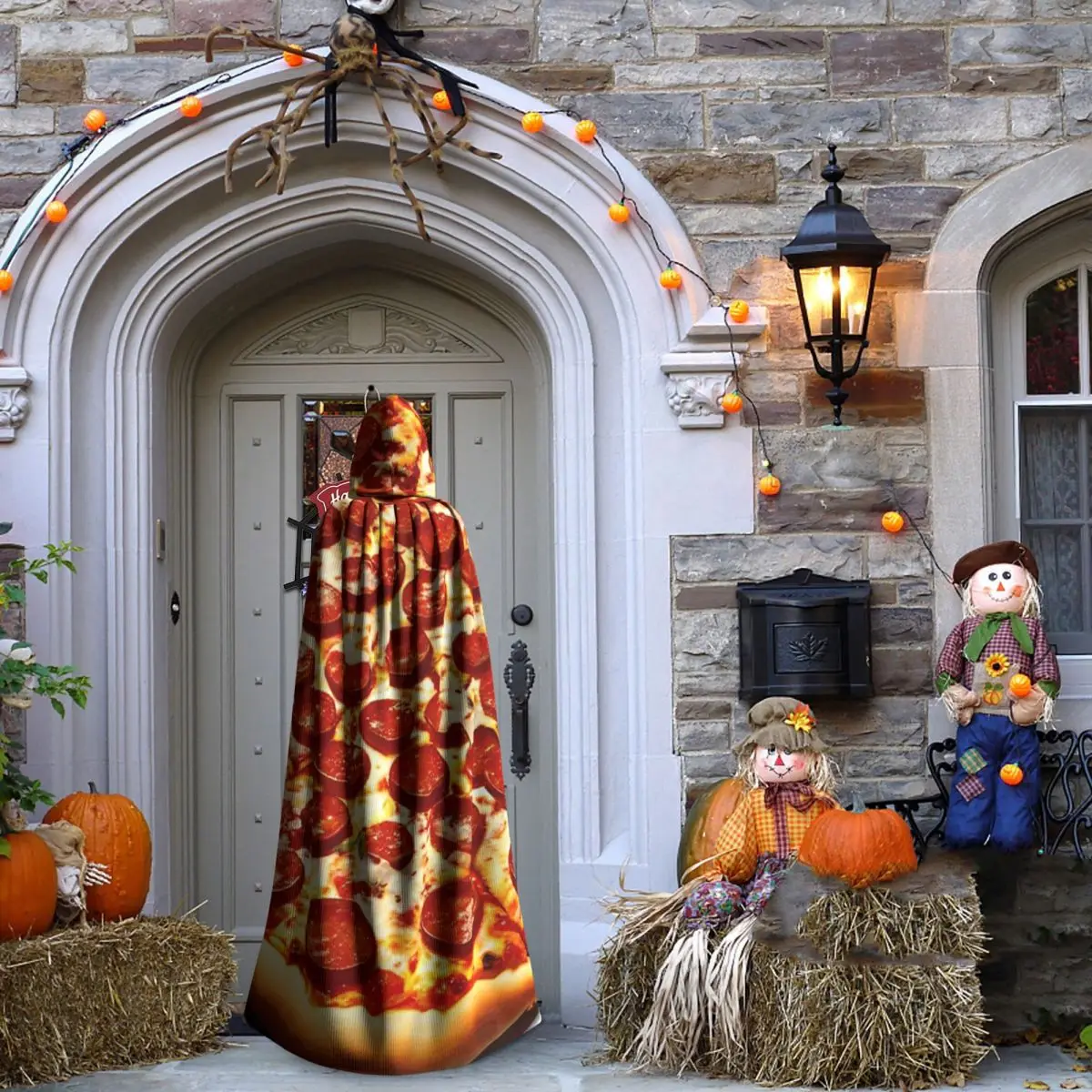 بيبروني بيتزا عباءة طويلة مقنعين الساحرة القرون الوسطى زي تأثيري كيب هالوين مصاص دماء الكبار للجنسين #4