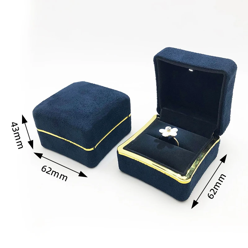 New in LED Light Jewelry Box Ring Earrings Earnail Pendant Organizer Imitation Leather Velvet Decorative Gold Frame Storage Box