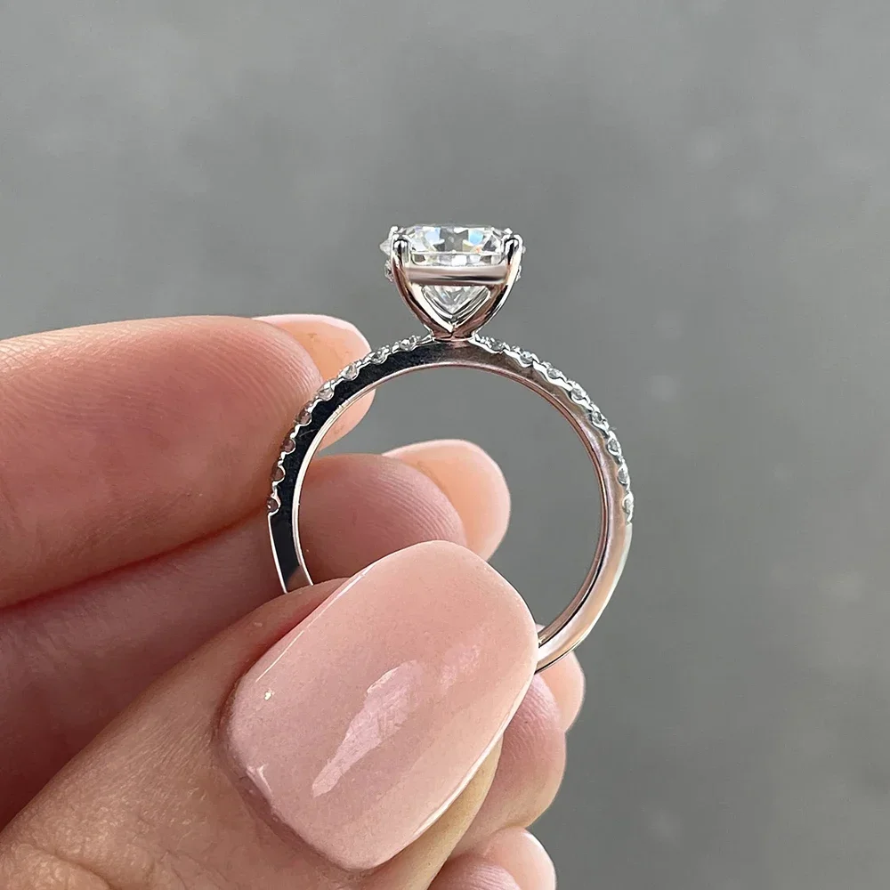 KUTPF 1/2/3 قيراط جولة بريليانت قص مويسانيتي الماس خواتم الزفاف للنساء 100% 925 الفضة تمهيد المخفية هالة خاتم الخطوبة