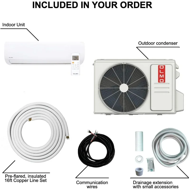 OLMO Alpic 9,000 BTU, 110/120V Ductless Mini Split AC/Heating System With Heat Pump Including 16ft Installation Kit…