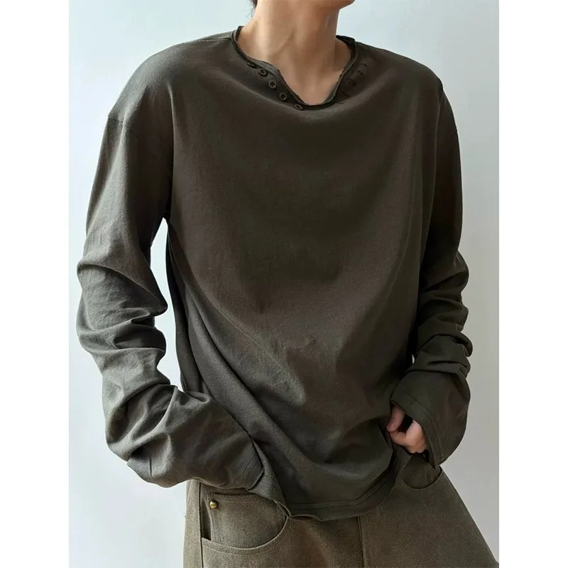Irregular Haired Collar Long Sleeve T-shirt Men's Summer Thin Top