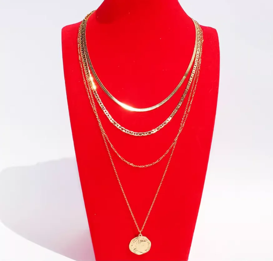 Hot-selling Europe and the United States tableland single two sets of suits long necklace female gold multi-layer snake bone cha