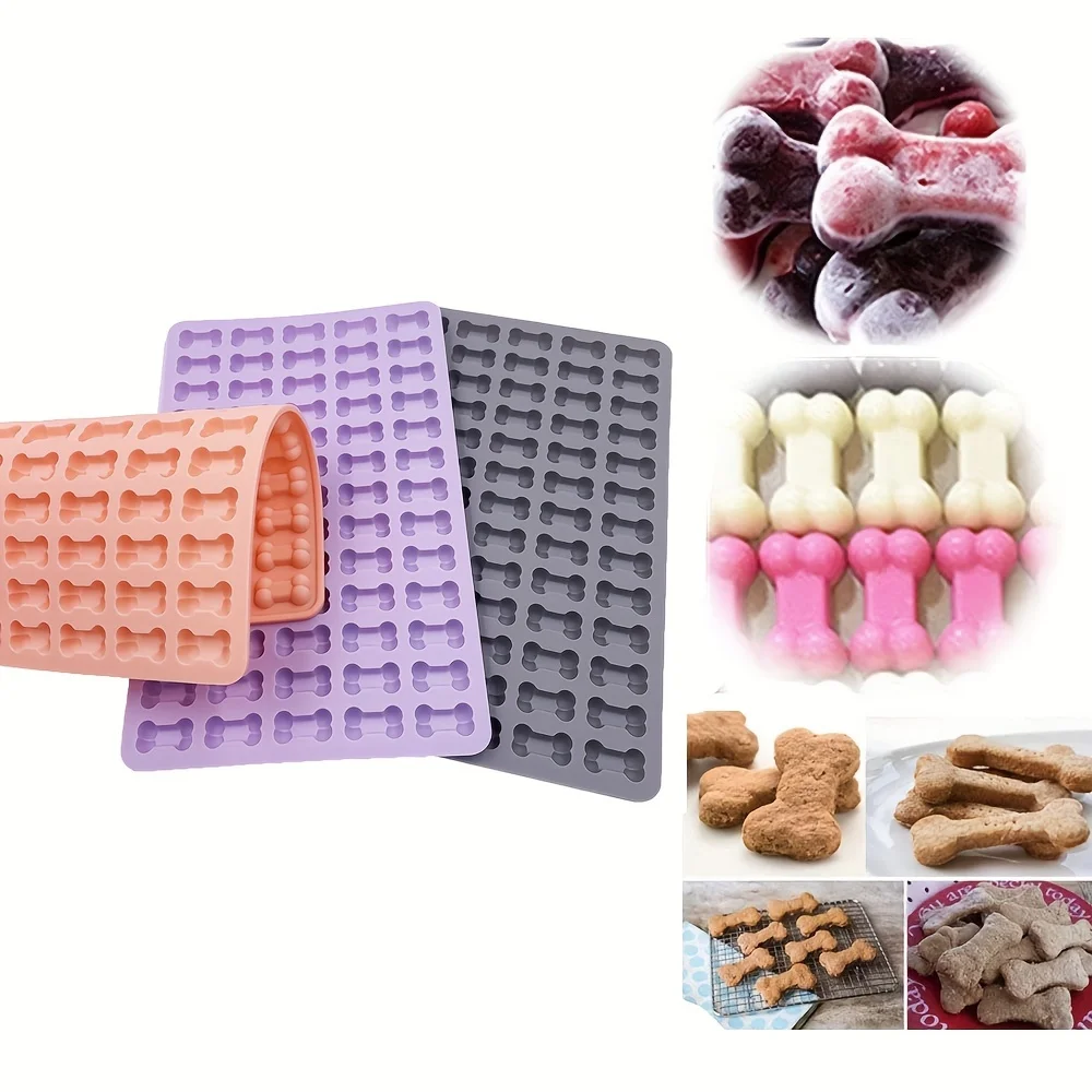 1pcs Mini Bone Biscuit Mold Pink Gray Purple Chocolate Candy Bone Mold Family Home Party Funny Pet Snacks Soft Silicone Mold