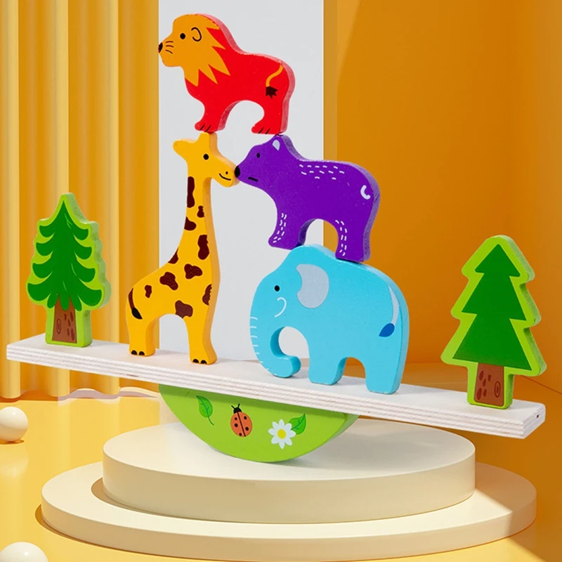 Blocchi di equilibrio per animali in legno per bambini Giochi da tavolo Giocattolo Dinosauro Giocattolo educativo in legno con blocchi di costruzione alti impilabili