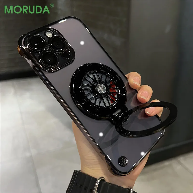 Magnetic Rotating Gyroscopic Bracket Phone Case for iPhone 15 ProMax 13 14 Pro Max 15pro Magsafe Frameless Hard Ultra Thin Cover