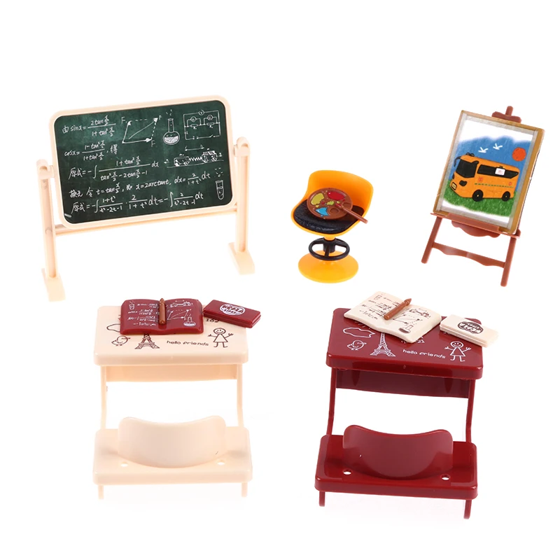 1Set 1:12 Dollhouse Miniature Blackboard School Desk Chair Artboard Furniture Model Classroom Studio Decor Play House Toys