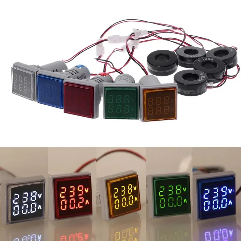 28GF Upgraded Square LED Digital Dual Display Voltmeter & Ammeter Gauge Current Meter 60-500V 0-100A Durable