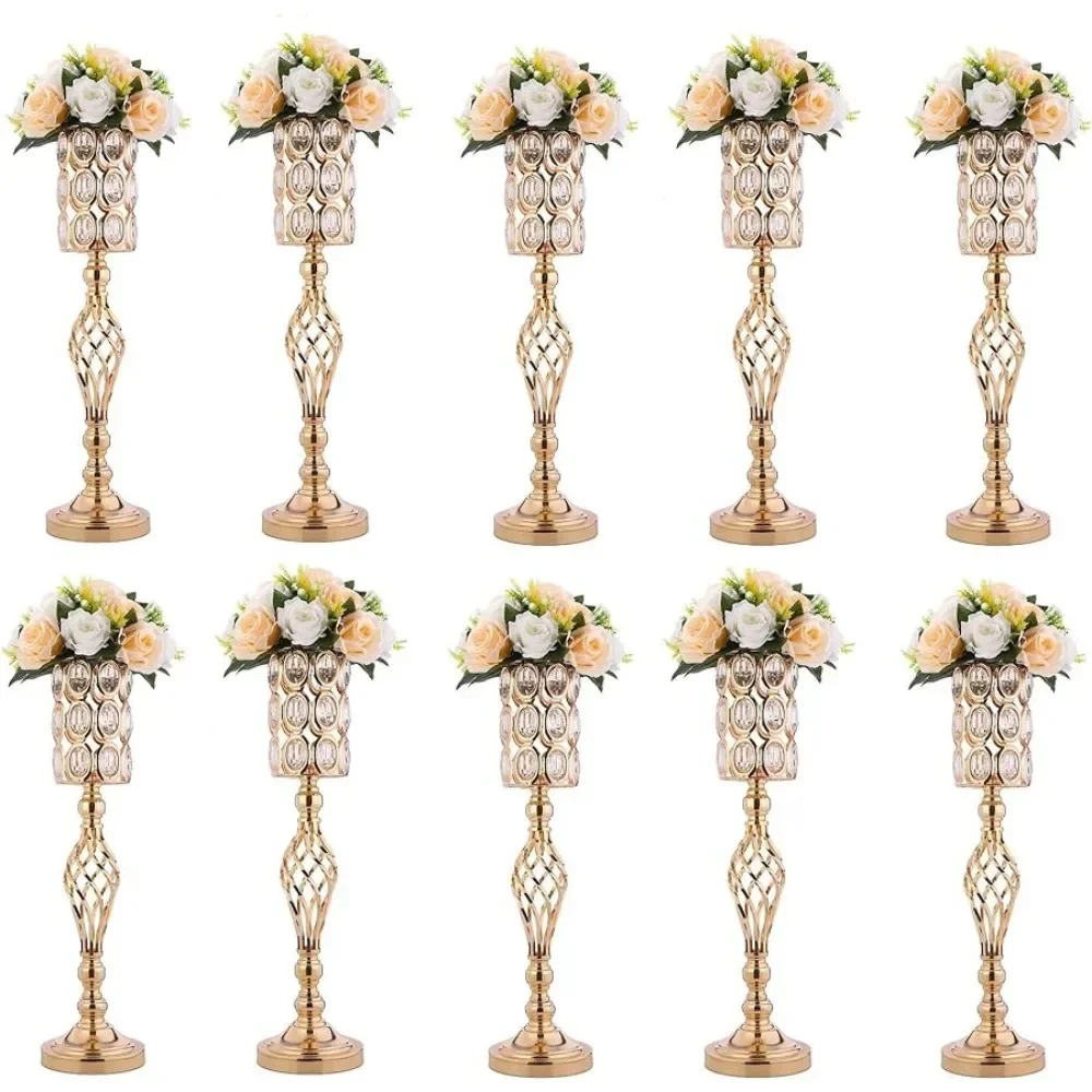 Wedding Accessories 24in Gold Versatile Tall Flower Holders Set of 10 Metal Diamond Crystal Wedding Centerpiece Vases for Tables