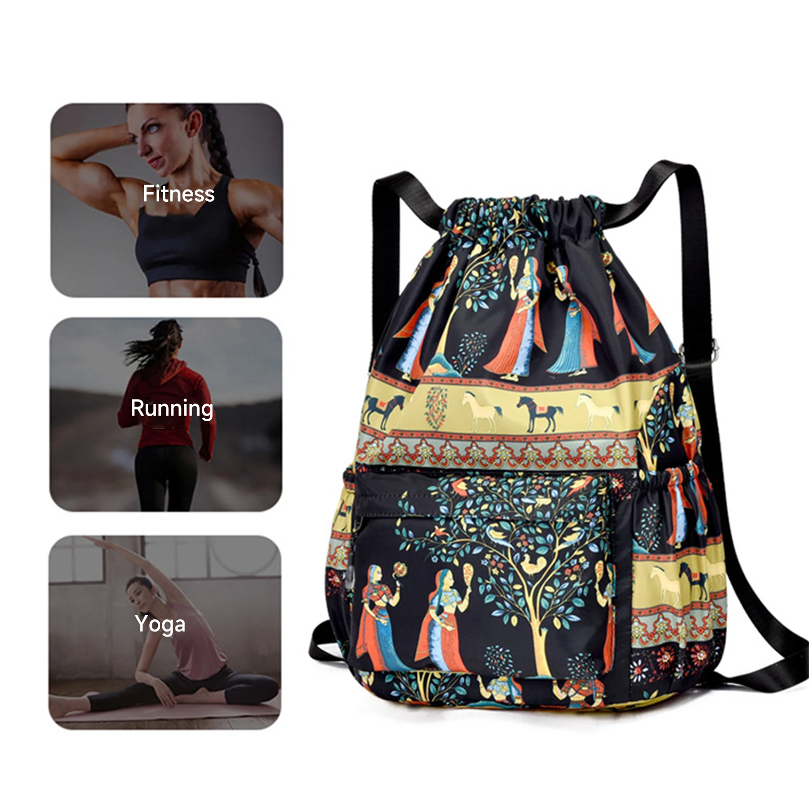 Large-capacity Drawstring Backpack Foldable Dry-wet Separation Travel Sports Backpack Fashionable Print Design Backpack Bag