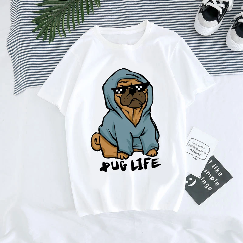 Men Women Funny Cartoon T Shirt Cute Pug Shirt Y2k 90s Harajuku Graphic Ulzzang T-shirt Mange Print Tshirt Aesthetic Tops Tees