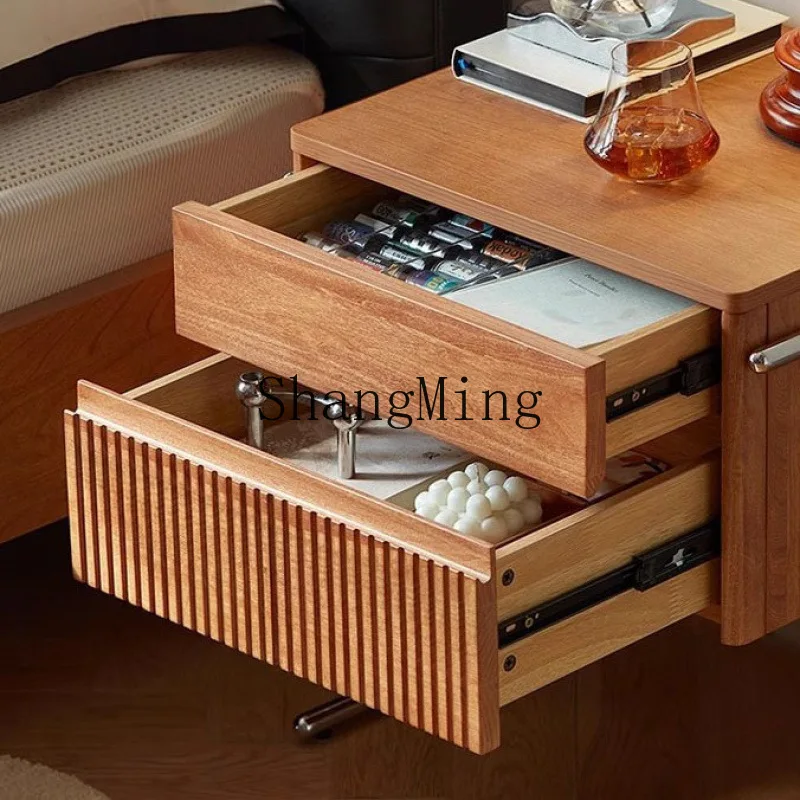 

FG solid wood bedside table bedroom retro small storage cabinet medieval stainless steel bedside cabinet