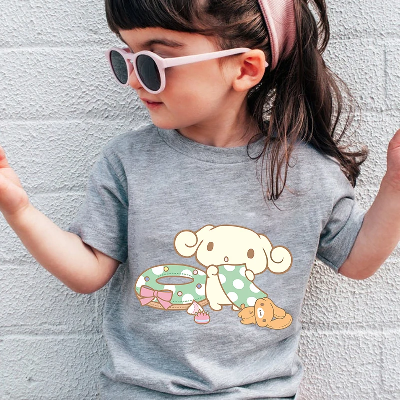 

Cinnamoroll printed kids T-shirt summer children's cotton short-sleeved suitable for boys and girls gray casual tops