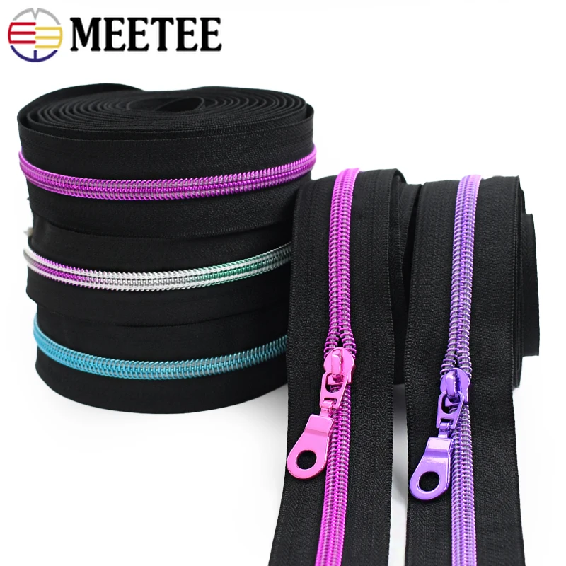 1-5M 5# Nylon Zippers Tape By The Meter with Zipper Puller Sewing Bag Clothing Zips Head Shoes Jacket Zip DIY Tailor Accessories