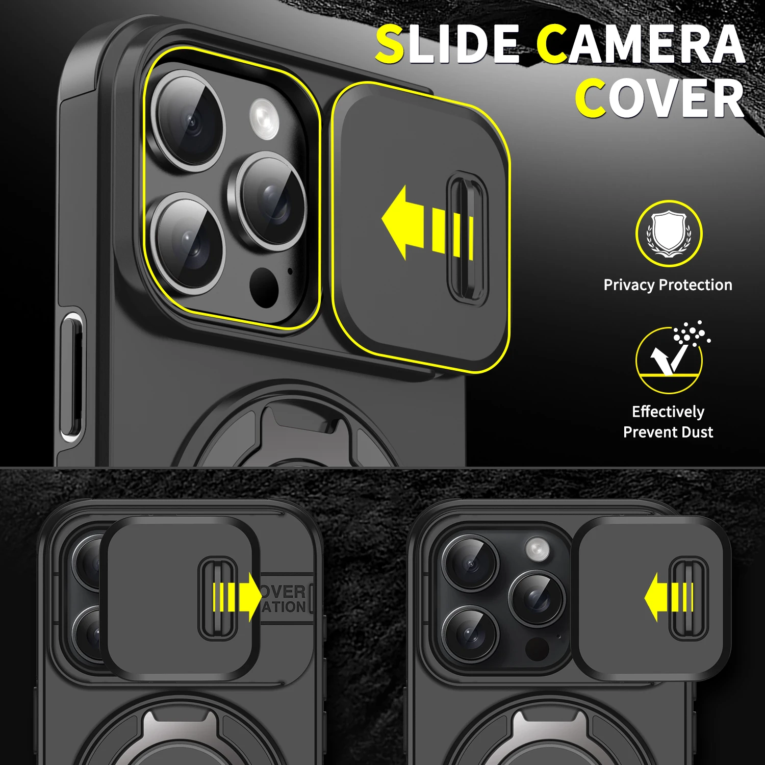 For Magsafe Magnetic Armor Case For iPhone 18 17 Air  16 15 14 13 12 11 Pro Max Plus Ring Holder Slide Camera Protect Cover view 4