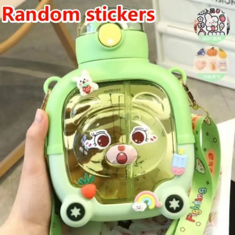 

Water Mug With Straw Kids Water Sippy Cup Straps Plastic Portable Drink Bottle Cartoon Leakproof Bear Plastic Cup Bottle School