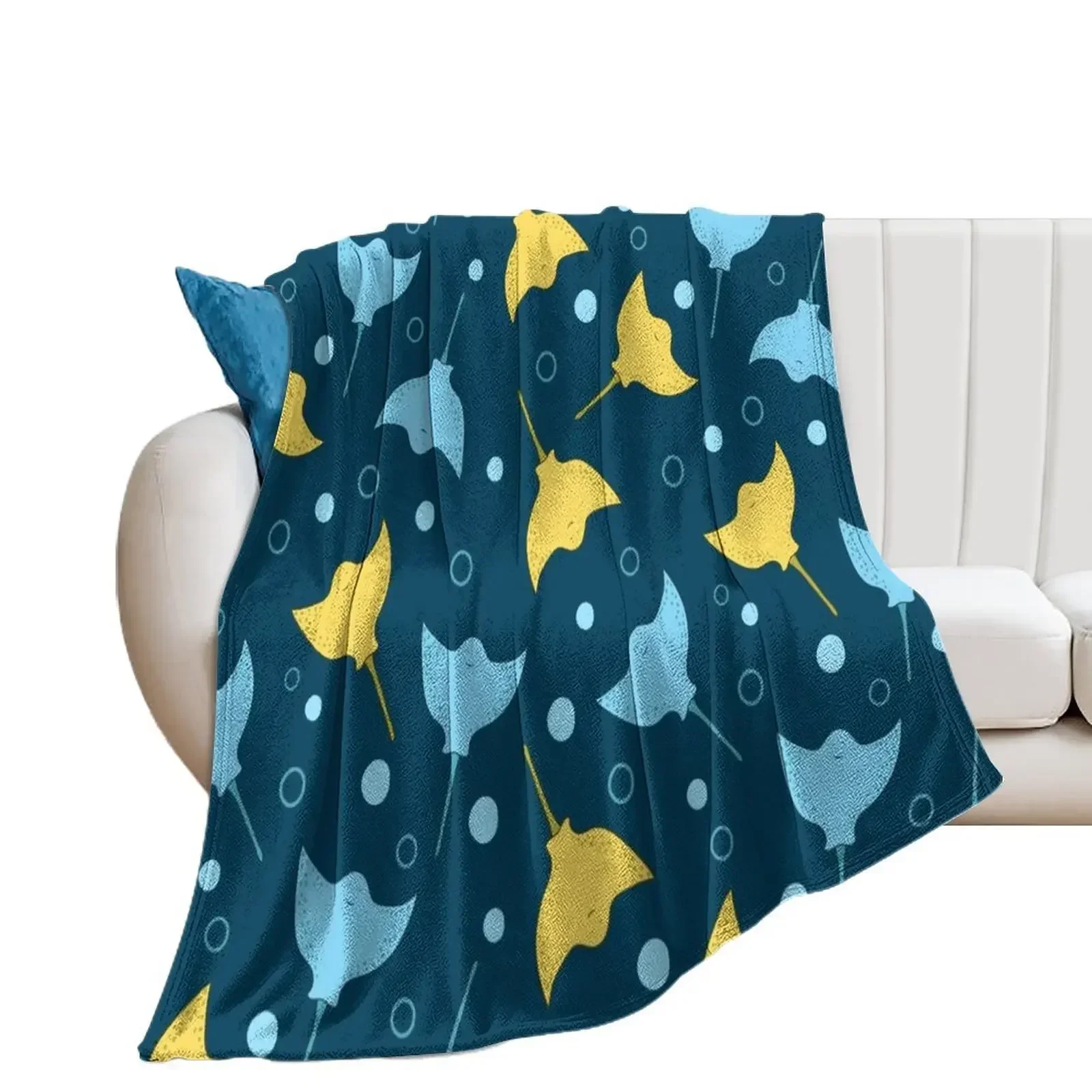 Stingray pattern on dark blue background Throw Blanket Sofa Throw Flannel Fabric heavy to sleep Blankets