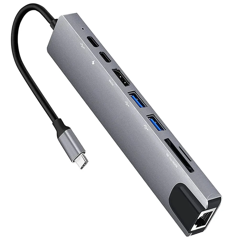 8-In-1 USB C zu HDMI-kompatibel Hub Docking Station Typ C RJ45 Ethernet USB 3,0 Ports SD/TF Kartenleser Dropshipping Heißer