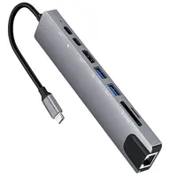 Estación de acoplamiento Hub 8 en 1 compatible con USB C a HDMI tipo C RJ45 Ethernet USB 3,0 puertos lector de tarjetas SD/TF Dropshipping caliente