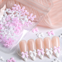 50pcs Pink White Ribbon Bows 3D Kawaii Nail Art Decoration Korean Style Parts Nail Charm Cute Accessories Manicure Design Supply