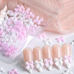 50pcs Pink White Ribbon Bows 3D Kawaii Nail Art Decoration Korean Style Parts Nail Charm Cute Accessories Manicure Design Supply