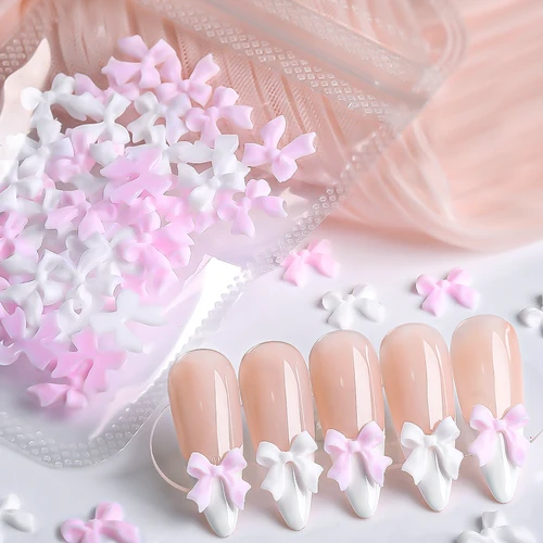 Imagen 1 del producto 50 Uds. De lazos de cinta rosa y blanca, decoración artística de uñas 3D Kawaii, piezas de estilo coreano, abalorio para uñas, accesorios bonitos, suministro de diseño de manicura