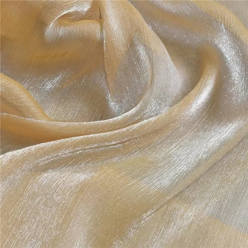 Caramel Color Ice Flower Crinkle Fabric Solid Sheer 3D Textured Wrinkle Organza Premium Material Graduation  Designer Apparel view 3