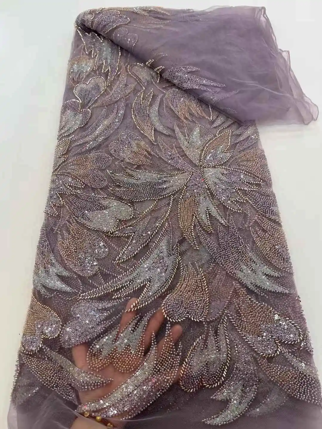 2025 Fashion French Embroidery Beaded Lace Fabric African Nigerian With Sequins Lace Fabric For Wedding Dress