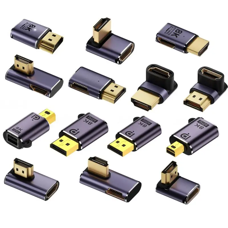 HDMI-Compatible DP Adapter 90 Degree Right Angle MiniDP Male To Female Converter 8K 60HZ Connector Mini HDMI-compatible Extender