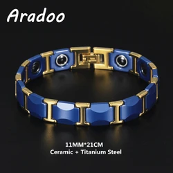 ARADOO Blue Ceramic Bracelet Crescent Ceramic Hematite Magnetic Slimming Titanium Steel Adjustable Bracelets