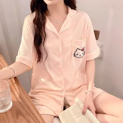 Sanrio New Hello Kitty Pajamas Ice Silk Satin Casual and Lightweight Comfortable Breathable Please Cool Suit Cute Home Pajamas