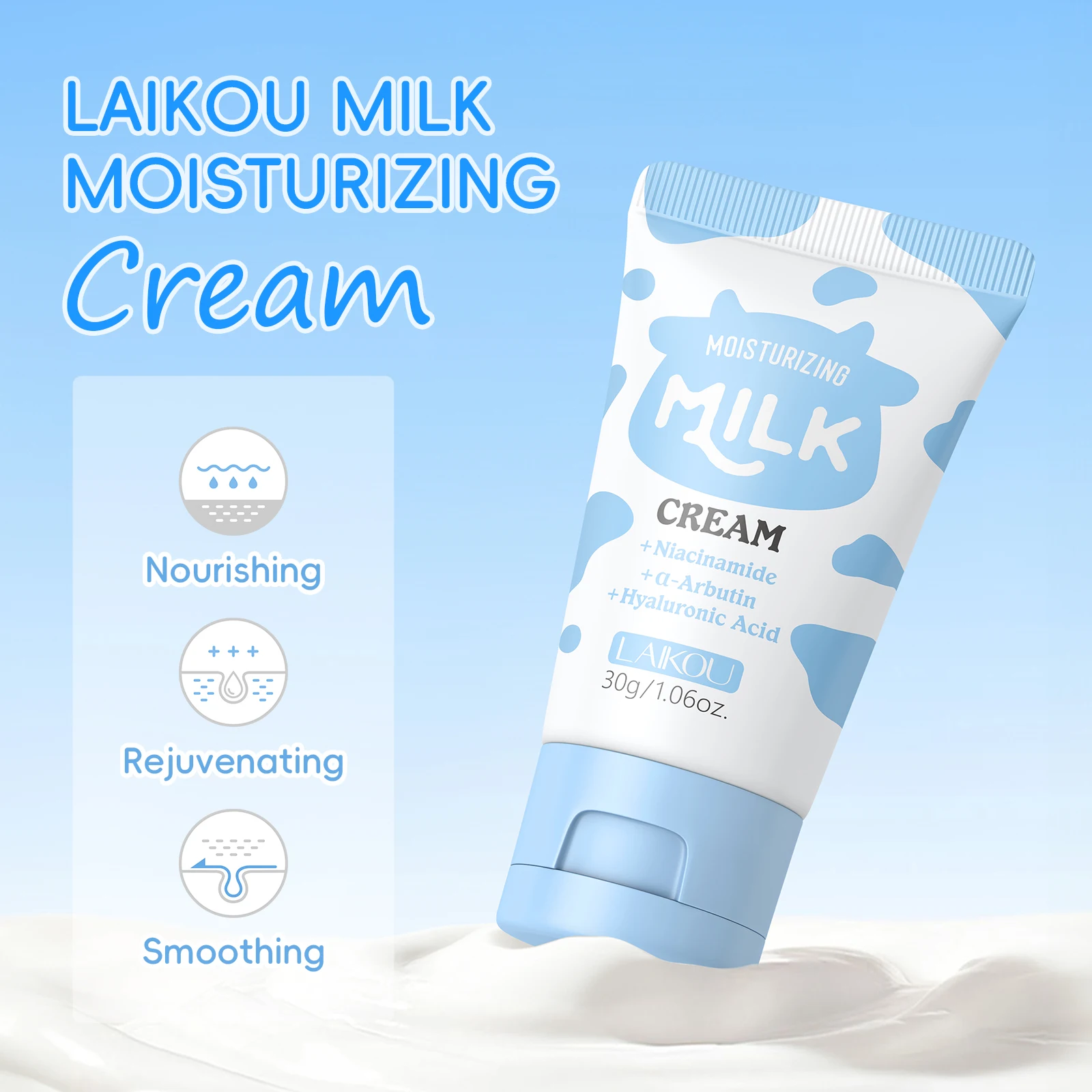 LAIKOU Milk Moisturizing Cream Brightening Hydrating Smoothing Anti-Fatigue Facial Cream 30g