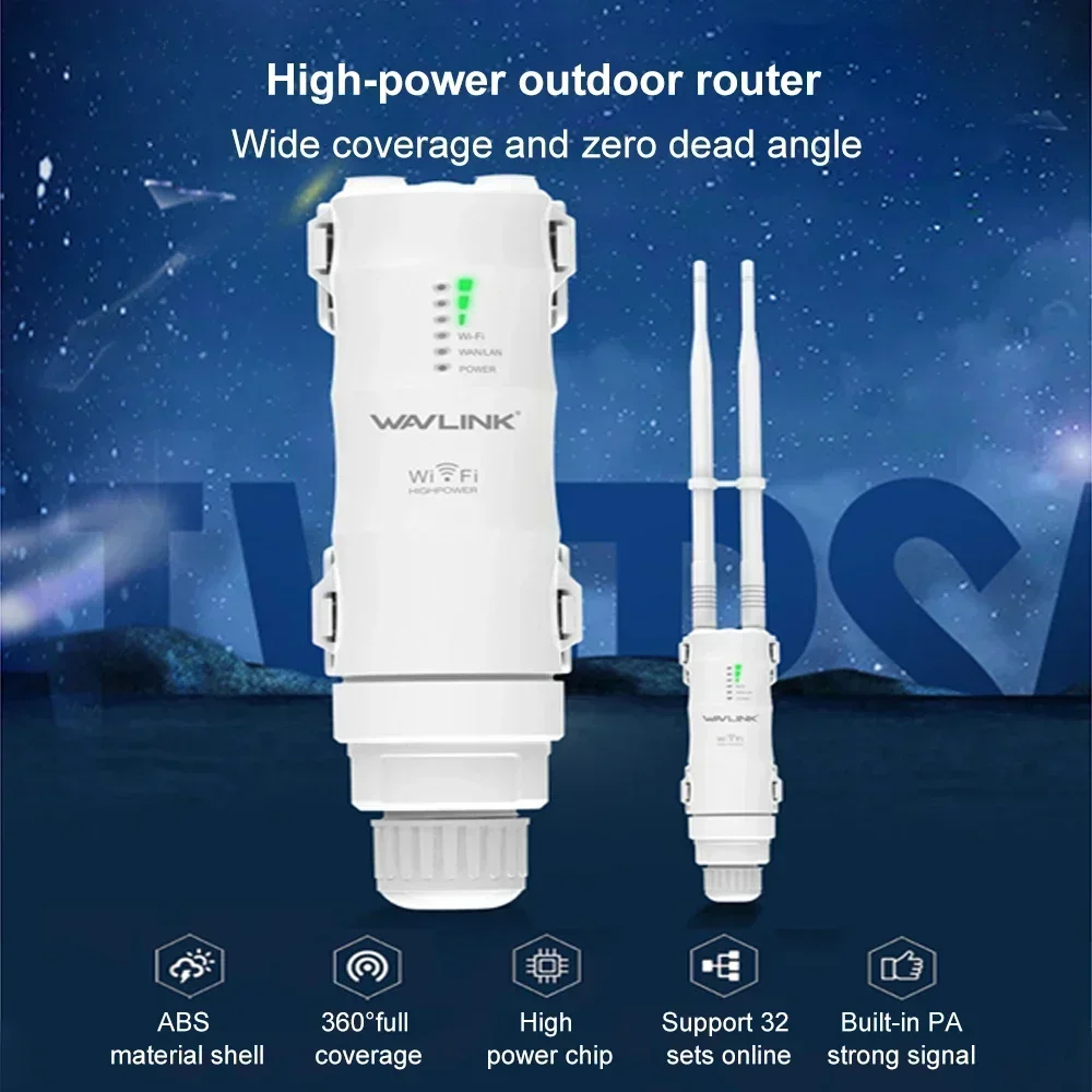 Wavexhaus- Routeur/répéteur Wi-Fi sans fil AC1200/600, pour l'extérieur, à haute puissance, étanche, antenne à gain élevé 2.4/5G, POE EU