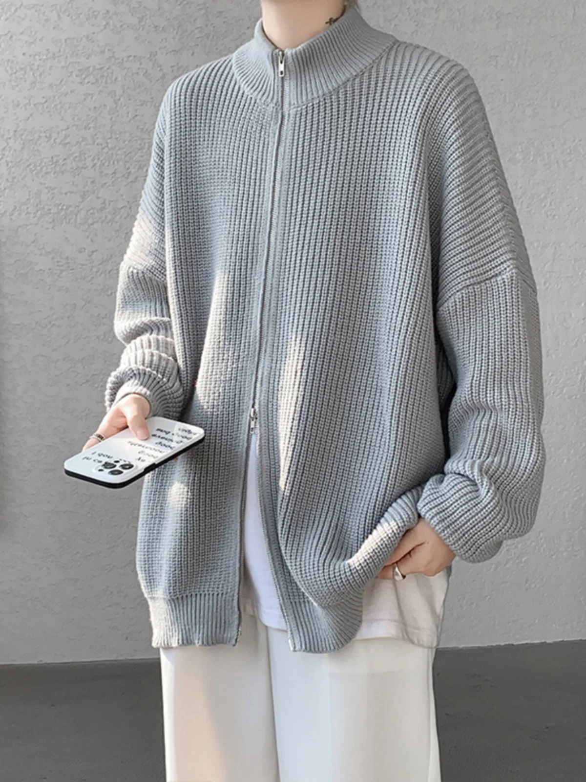 

Нейтральный открытый кардиган для колледжа, свитер оверсайз с высоким воротником, осень-зима, американский трикотаж, верхняя одежда для пар