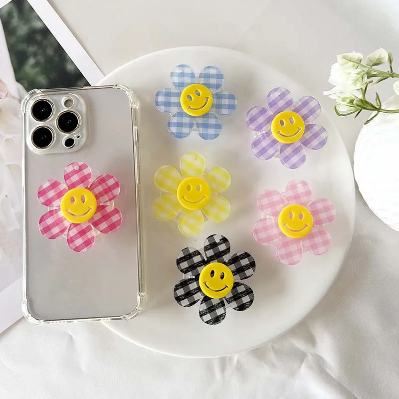 Expanding Stand Grip Smiley Face Flower Mobile Phone Holder Acrylic Creative Socket Grip Tok Collapsible lazy stand