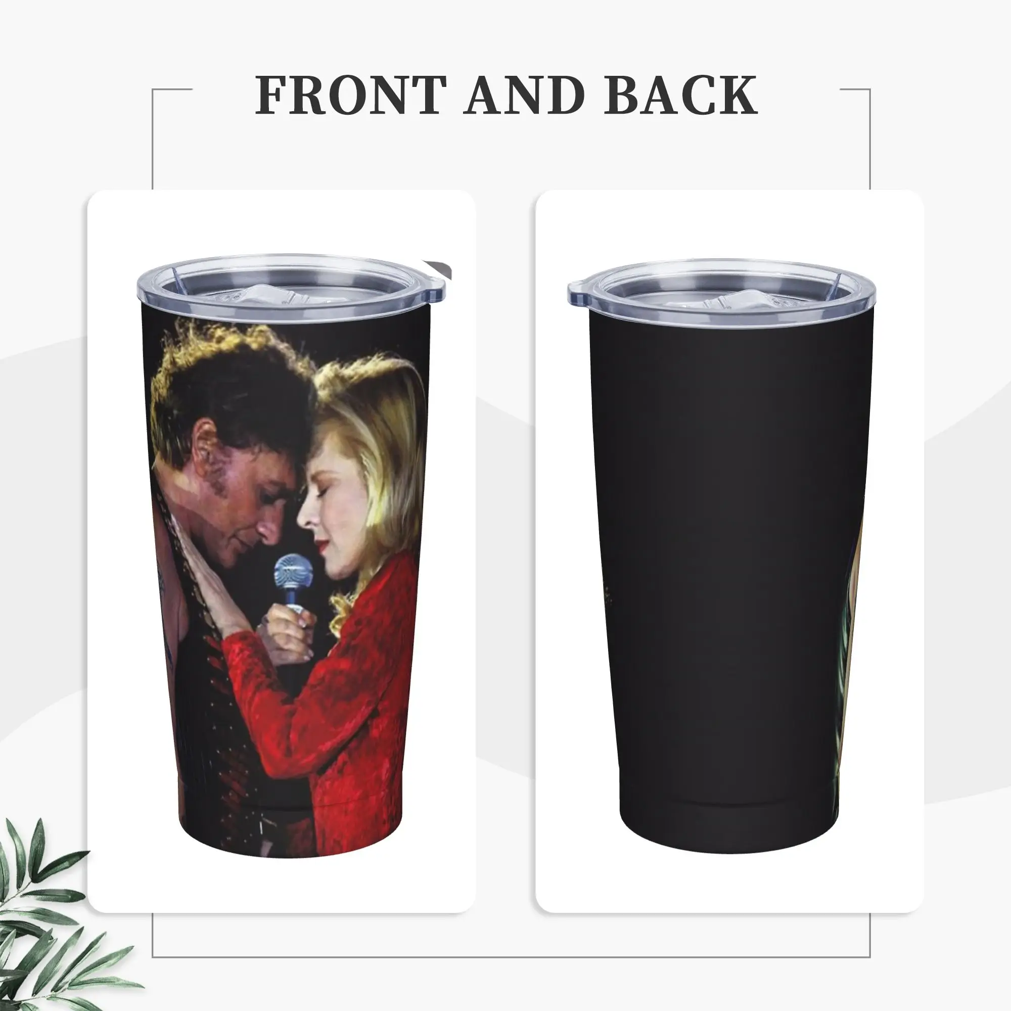 Johnny Hallyday And Sylvie Tumbler Vacuum Insulated Rock French Singer Thermal Cup Vacuum Flask Travel Mugs Hot Cold Drink, 20oz