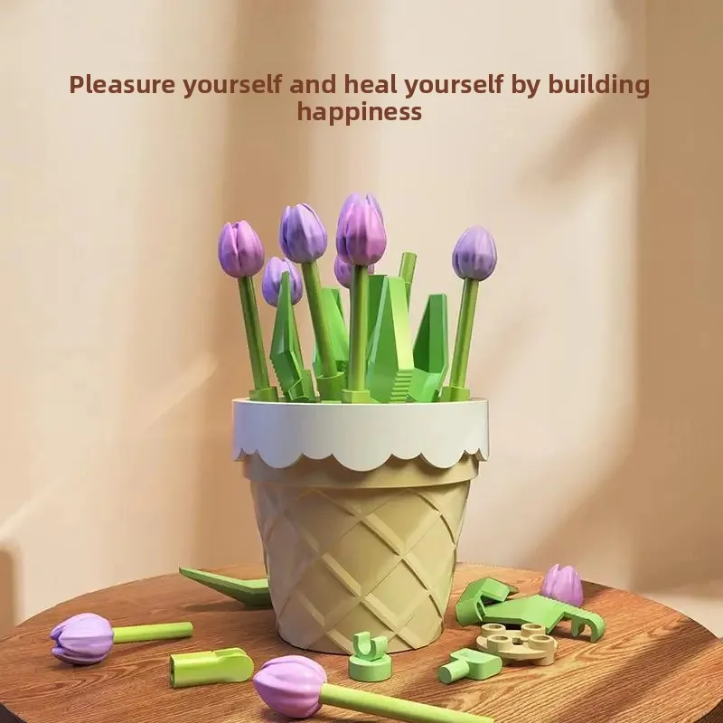 3D Miniature Potted Flowers Building Toys DIY Micro Particles Bonsai Plants Creative Educational STEM Gift for Adults Kids toys