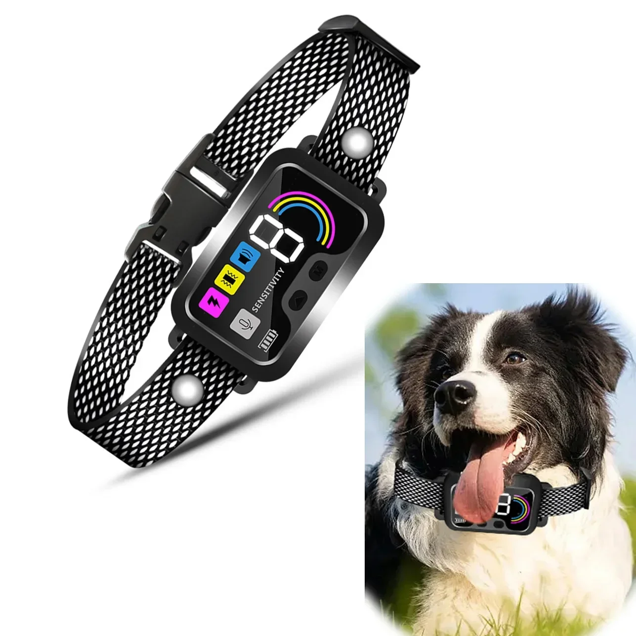 Color Screen Barking Stopper Dog Trainer, Smart Dog Bark Collar with Beep Vibration Harmless Shock, Anti Barking Training Collar