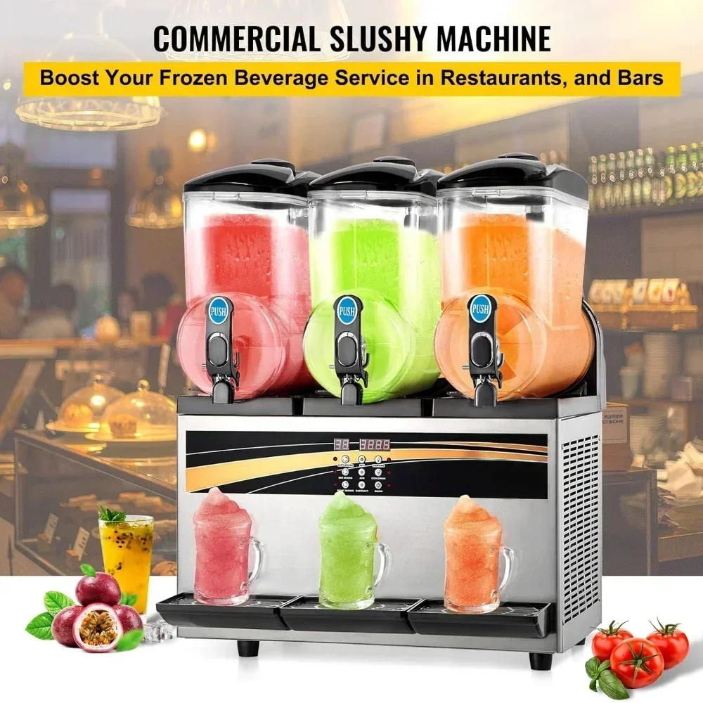 Commercial Slushy Machine,15Lx3 Tank Margarita Maker,Stainless Steel Smoothie Frozen Drink Makes for Supermarkets