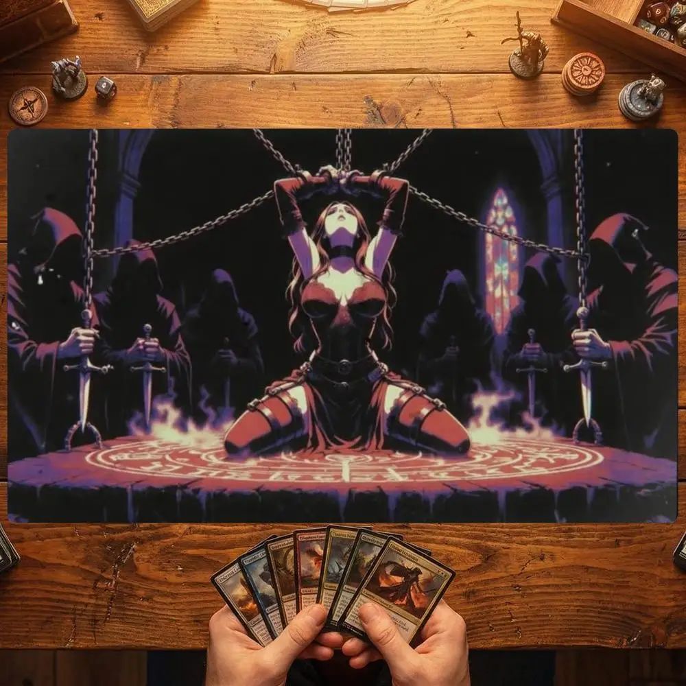 Gothic Occult Ritual Chained Lady TCG Playmat 35X60CM Magic Card Battle Mat Non-Slip Durable Stitched Edge Tabletop Playmat
